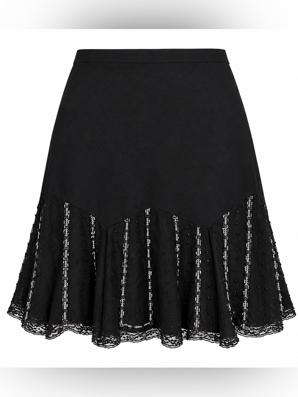 Express 20s Inspired Black Skirt with Lace and Beaded Stripe Detail